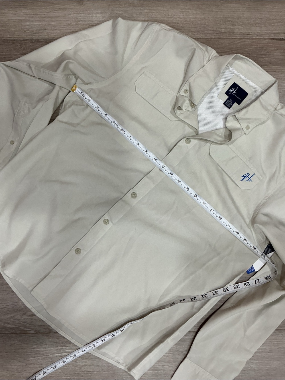 Guy Harvey Tan Button-Down Long Sleeve Shirt with Embroidered Logo